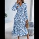 thumbnail image 4 of Vestido de Mujer con Estampado Floral, Cuello en V, Dobladillo con Volantes y Cintura Fruncida. Azul M, 4 of 10