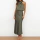 thumbnail image 2 of Vestido largo de satén para mujer con cuello alto, sin mangas y abertura lateral - Vestido formal/informal de noche para bodas/cócteles, 2 of 7