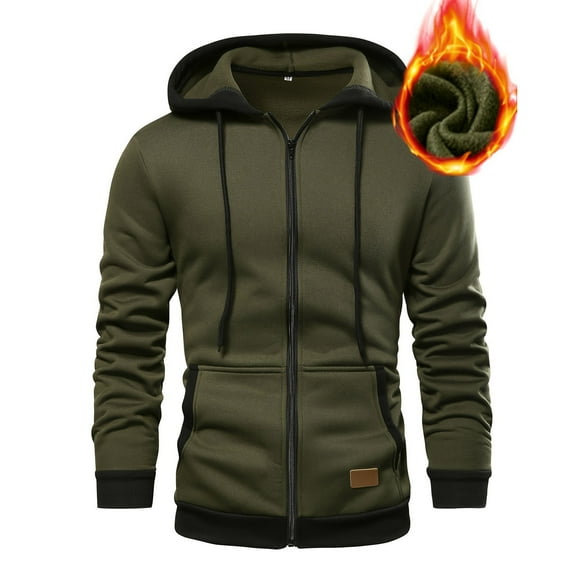 BXINGOHAI Fleece Hoodies for Men Zip Up Hoodie Drawstring Casual Long Sleeve Pocket Hooded Sweatshirts Army Green,L