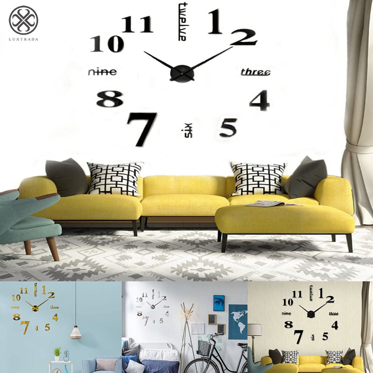 Luxtrada Modern Large 3D Frameless Wall Clock Stickers DIY Wall