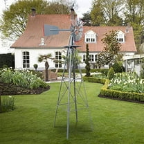 Ornamental Windmill Backyard Garden Decoration Weather Vane, 8FT Heavy Duty Metal Wind Mill with 4 Legs Design, 360° Outdoor Wind Spinner for Patio, Lawn & Garden (26" L x 26" W x