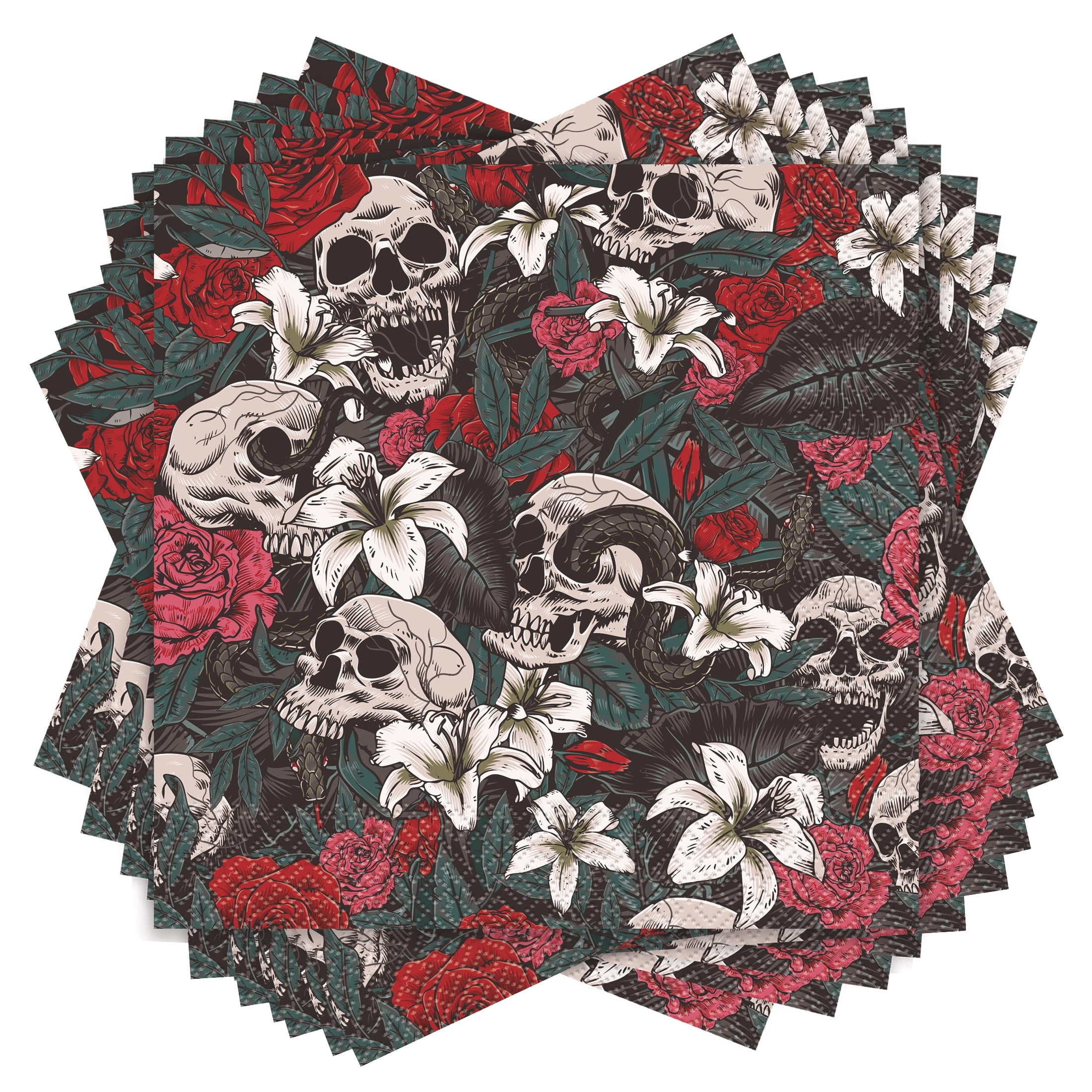 Skulls and Roses Disposable Paper Napkins, Multicolor, 6.5" x 6.5", 16 Count, Halloween by Way To Celebrate