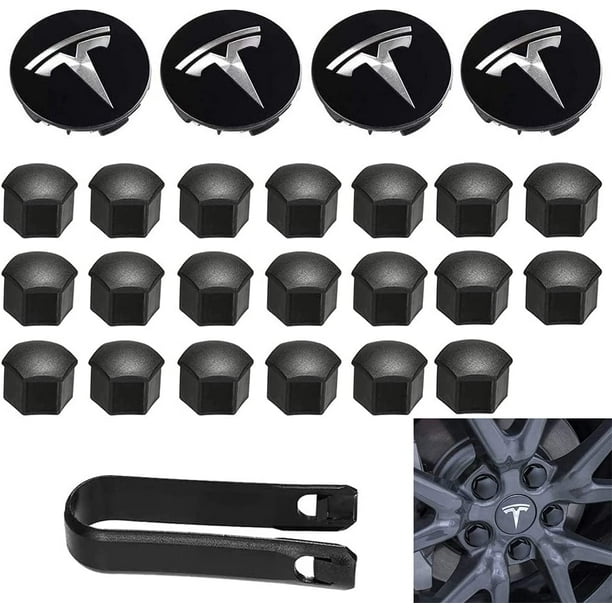 Kit d'enjoliveurs Aero et de cache-écrous de roue avec logo Tesla pour Model  3, Model Y (noir) 