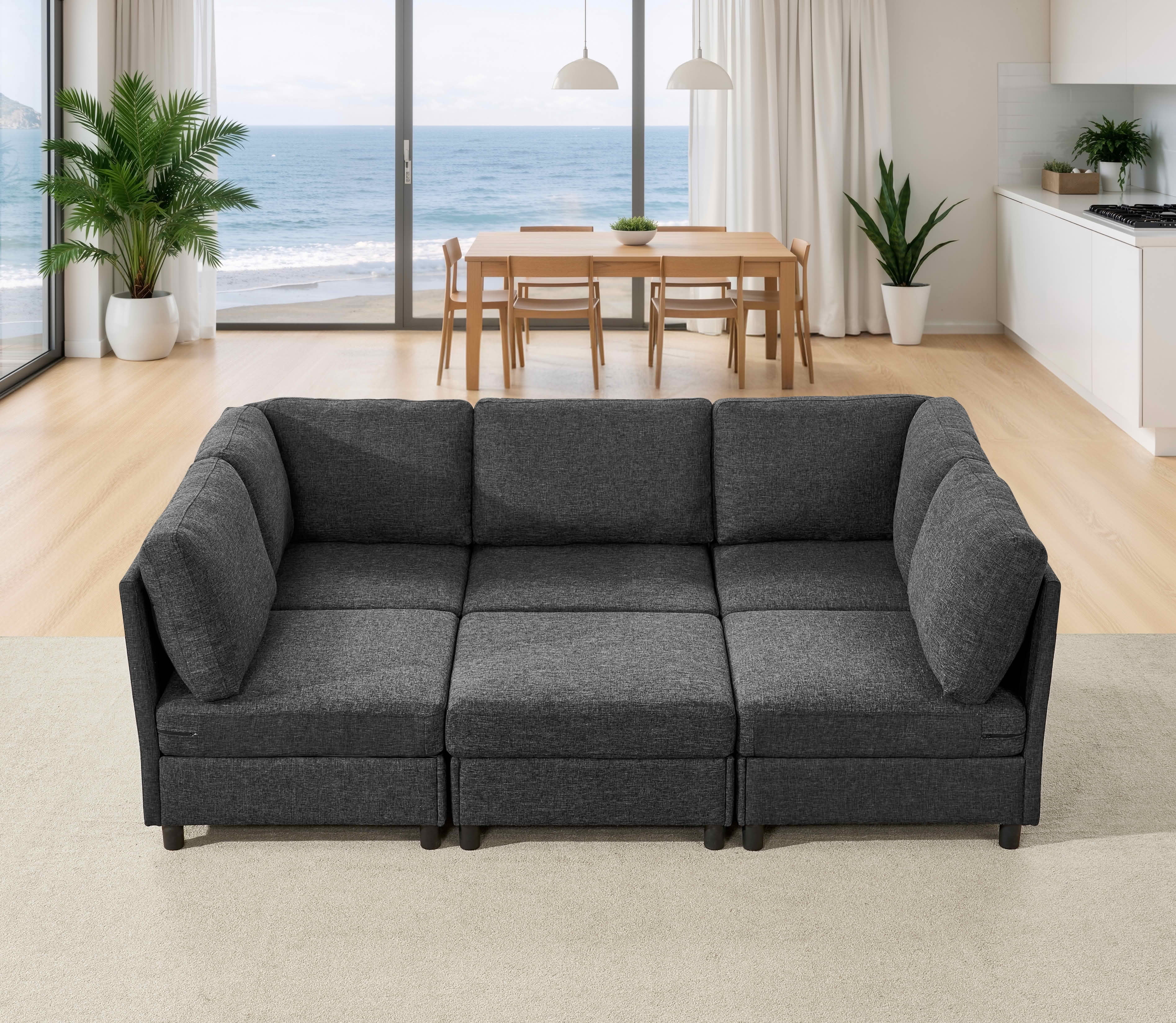MAYEERTY 94.5 Inch Modular Corner Sectional Sofa, Freely Configurable Modern Couch with Convertible Ottoman & Sturdy Support Legs