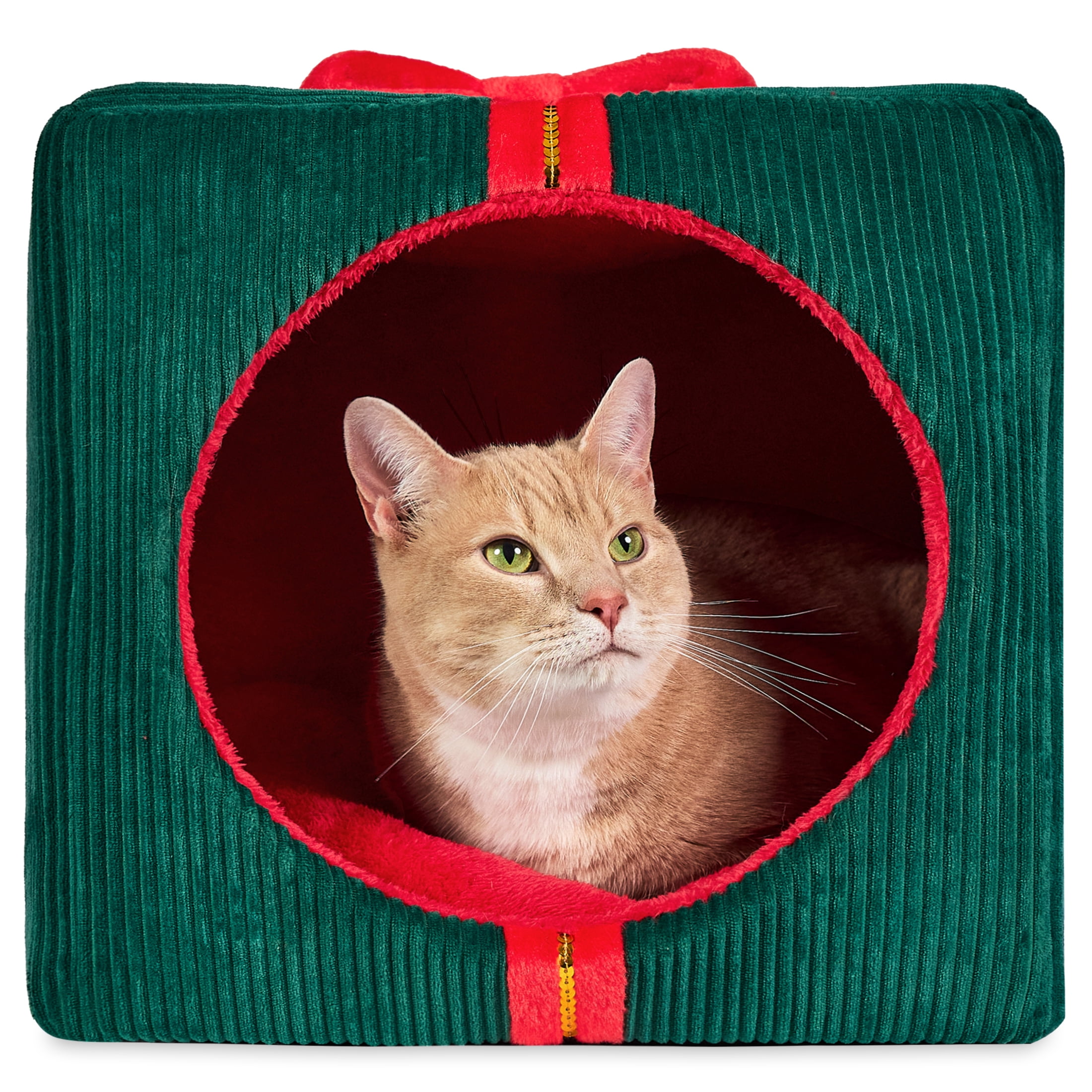Vibrant Life Christmas Gift Small Holiday Pet Bed, Red and Green, 16" x 15" x 16"
