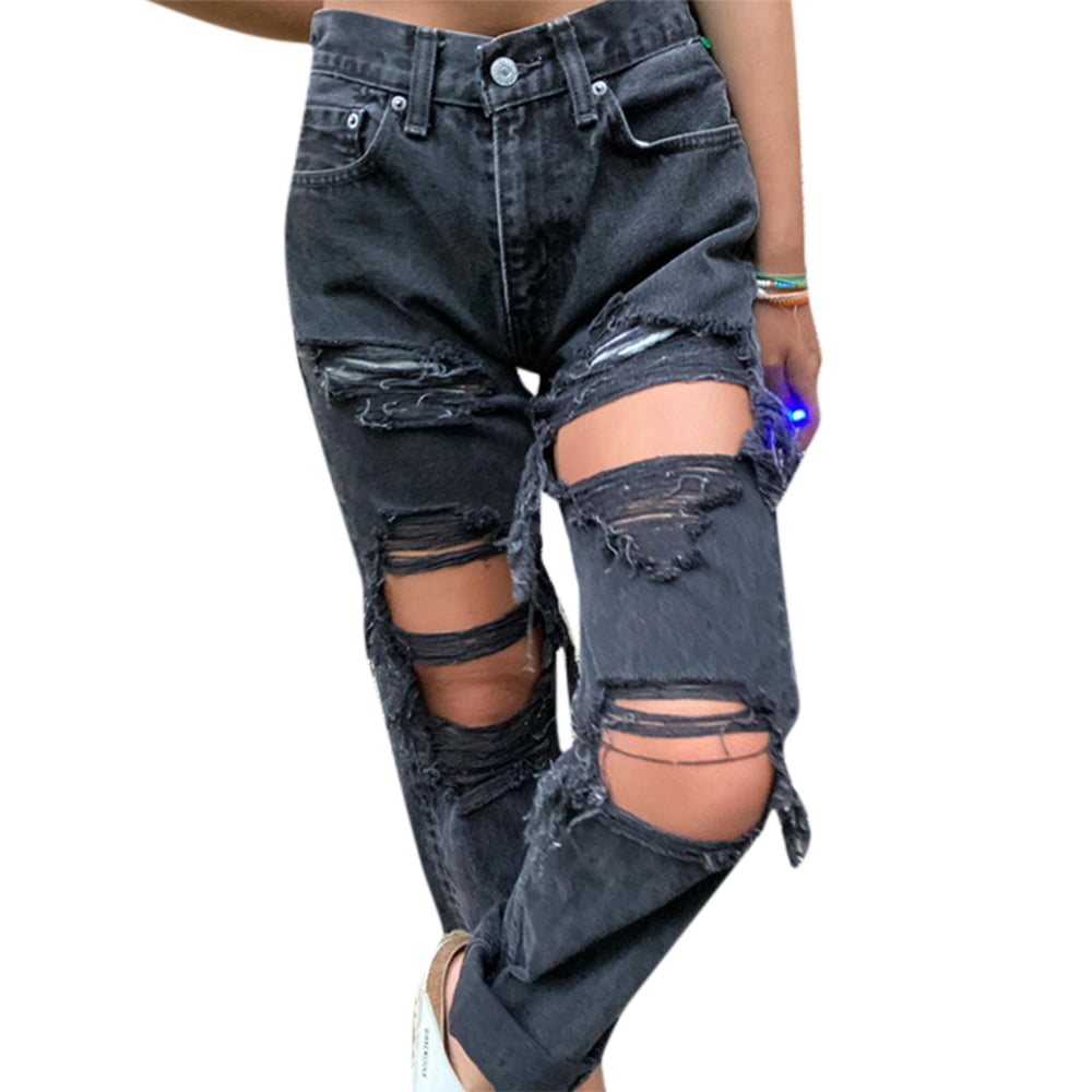 Ripped Jeans Women's Mid Waisted 