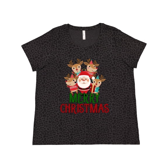 Inktastic Merry Christmas Santa Reindeer Women's Plus Size T-Shirt