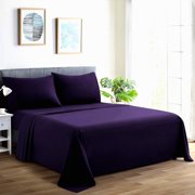 Luxury Percale Cotton 600TC Deep Pocket Sheet Set - Eggplant Queen - Ultra Soft Hotel Standard Bedding - All Season 4 Piece with 2 Pillowcases
