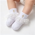 thumbnail image 4 of Gyujnb White Lace Ruffle Gold Cross Baptism Baby Crew Socks Soft Non- Grip for Baby Toddlers, 4 of 4