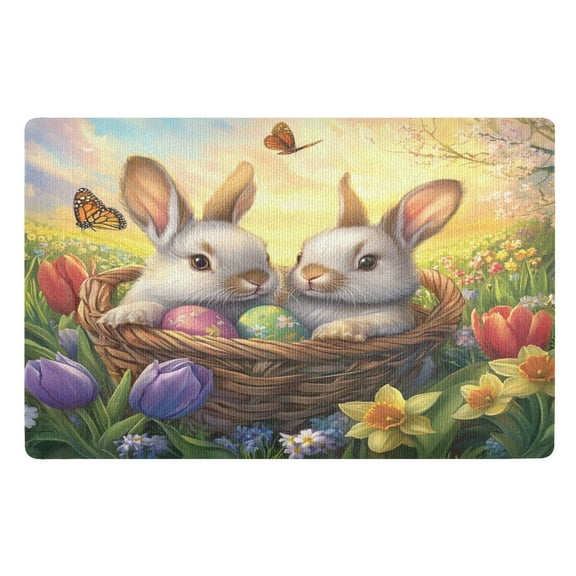 BZSMCE Floor Mats 32x20in Gray Rabbit on Easter Basket Creativity Doormats