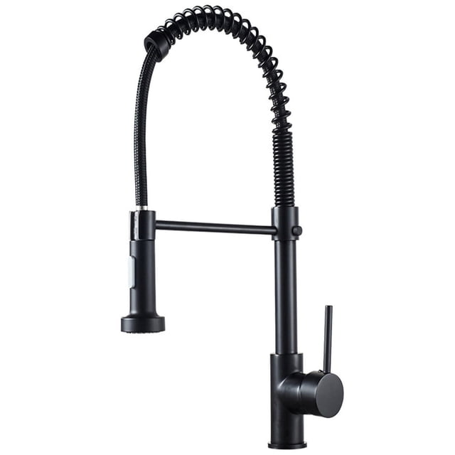 Llave Mezcladora y Grifo De Cocina Triple Con Doble Función Haussy Acabado Negro Mate