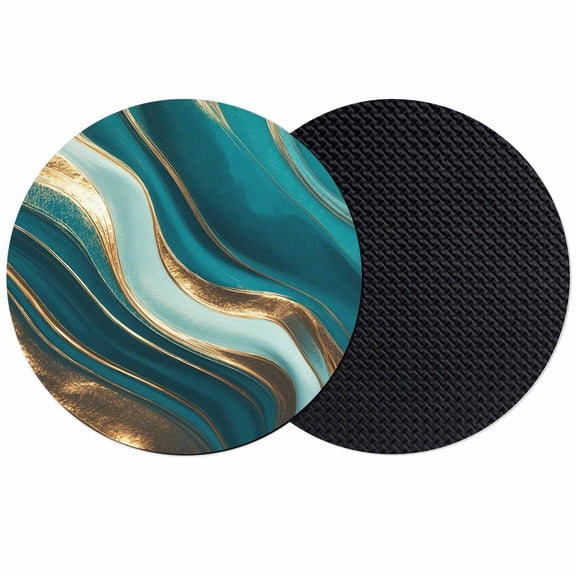 Teal Marble Coasters Set of 2, Absorbent Coasters for Drinks, Modern Abstract Gold Fluid Art Coaster for Desk Coffee Table Protection, Home Decor House Warming Gifts 4"