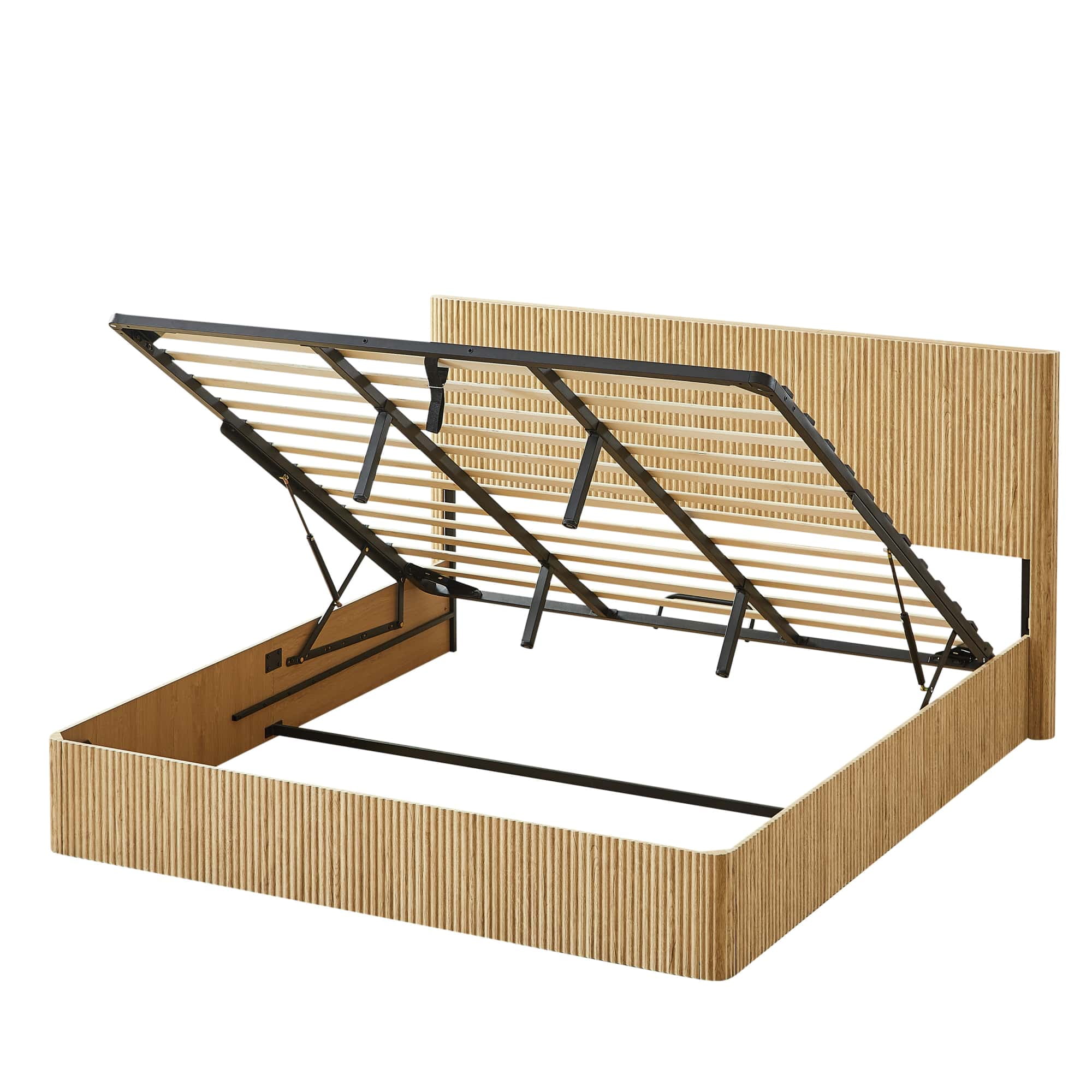 King Size Hydraulic Storage Bed Frame with Easy Lift, No Box Spring Needed, Platform Bed for Master Bedroom, Oak