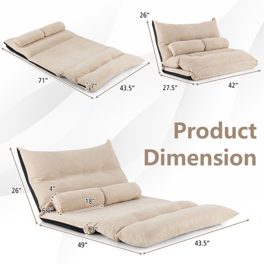 Finihen Sofa Bed, Floor Sofa Bed, Adjustable Floor Sofa Bed with 2 Lumbar Pillows, for Living Room, Bedroom, Beige