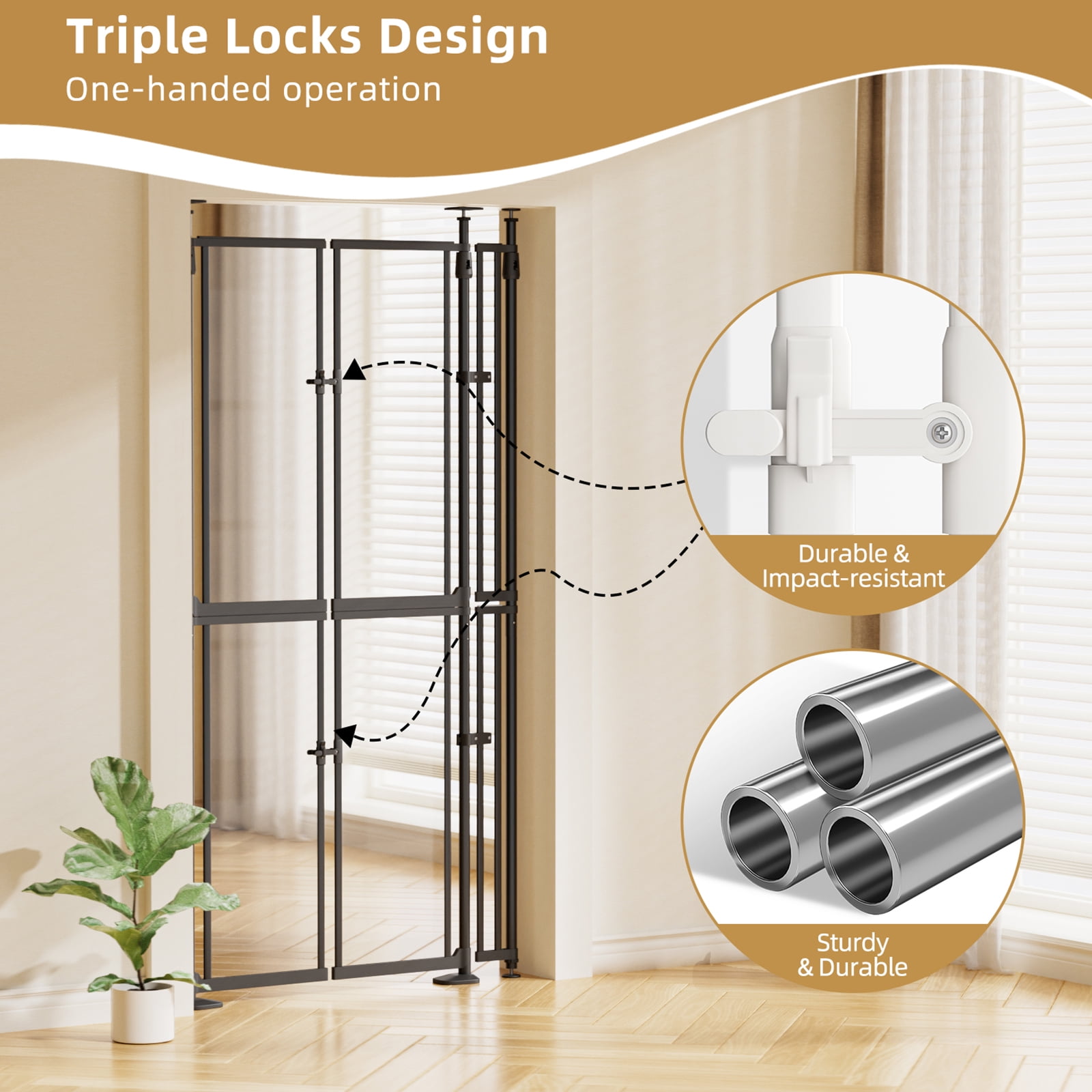 74-98" Extra Tall Cat Gate, 33.86-41.34, Transparent Double Doors, No Drilling Pressure Mount Pet Gate for Doorways/Stairs/Kitchen/Home, Auto Close, Black