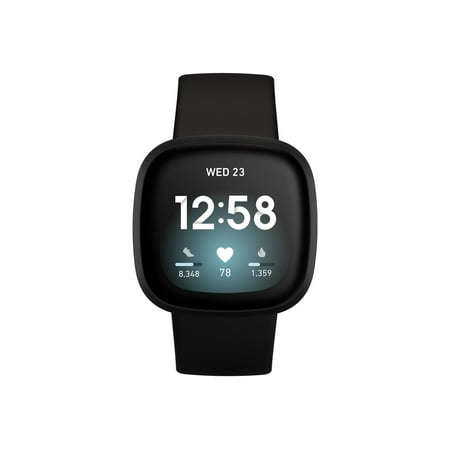 Fitbit Versa 3 - Black aluminum - smart watch with band - silicone - black - band size: S/L - Wi-Fi, NFC, Bluetooth