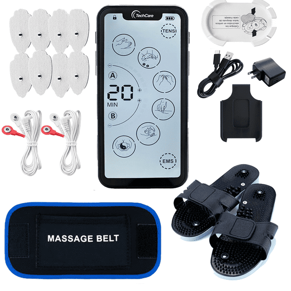 Touch Screen Tens Unit 24 Massage Modes Rechargeable Combo Set With Massager Belt & Foot Massager Slippers