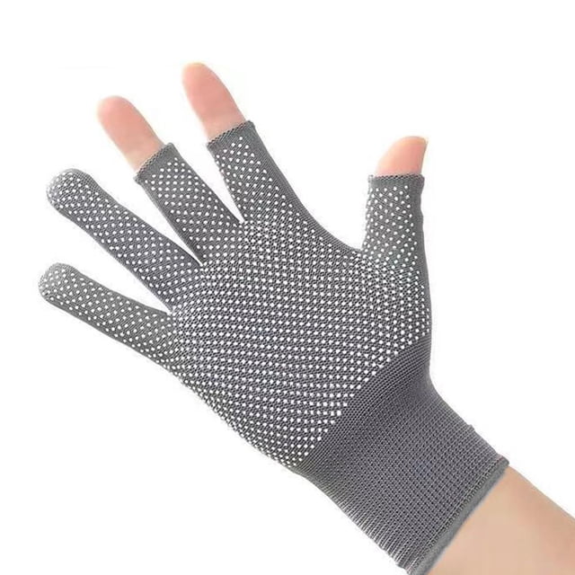 Lttoisl CycleGrip Outdoor Cycling Fishing Gloves, Two Finger Touch Screen Compatible Nylon Gloves, Anti-Slip Dot Adhesive Design for Sports Activities, Cut Resistant, Breathable, 1 Pair Black