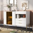 thumbnail image 3 of Large Storage Cabinet, Wooden Buffet Sideboard with 4 Legs, Sideboard Cabinet with 4 Doors and Adjustable Shelves, Heavy Duty Storage Cabinet Furniture for Kitchen Dining Room Living Room, White, 3 of 10