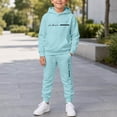 thumbnail image 2 of RUTAYY Boys 2 Piece Hooded Tracksuit Letter Print Long Sleeve Pullover Hoodie Jogger Pants Casual Daily Wear, Mint Green, 2 of 4