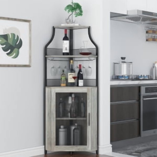 Corner Wine Bar Cabinet with Storage,Wine Rack Cabinet