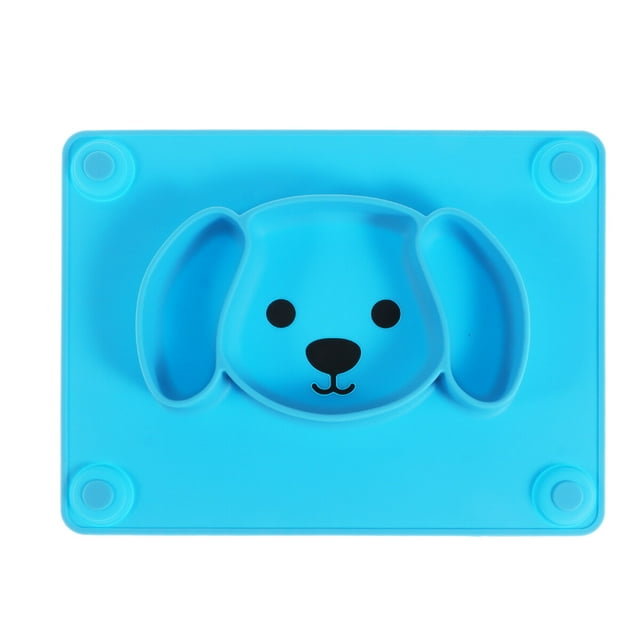 Puppy Silicone Dining Tray One-piece Suction Cup Dinner Plate Meal Dish Tableware for Babies Kids Blue