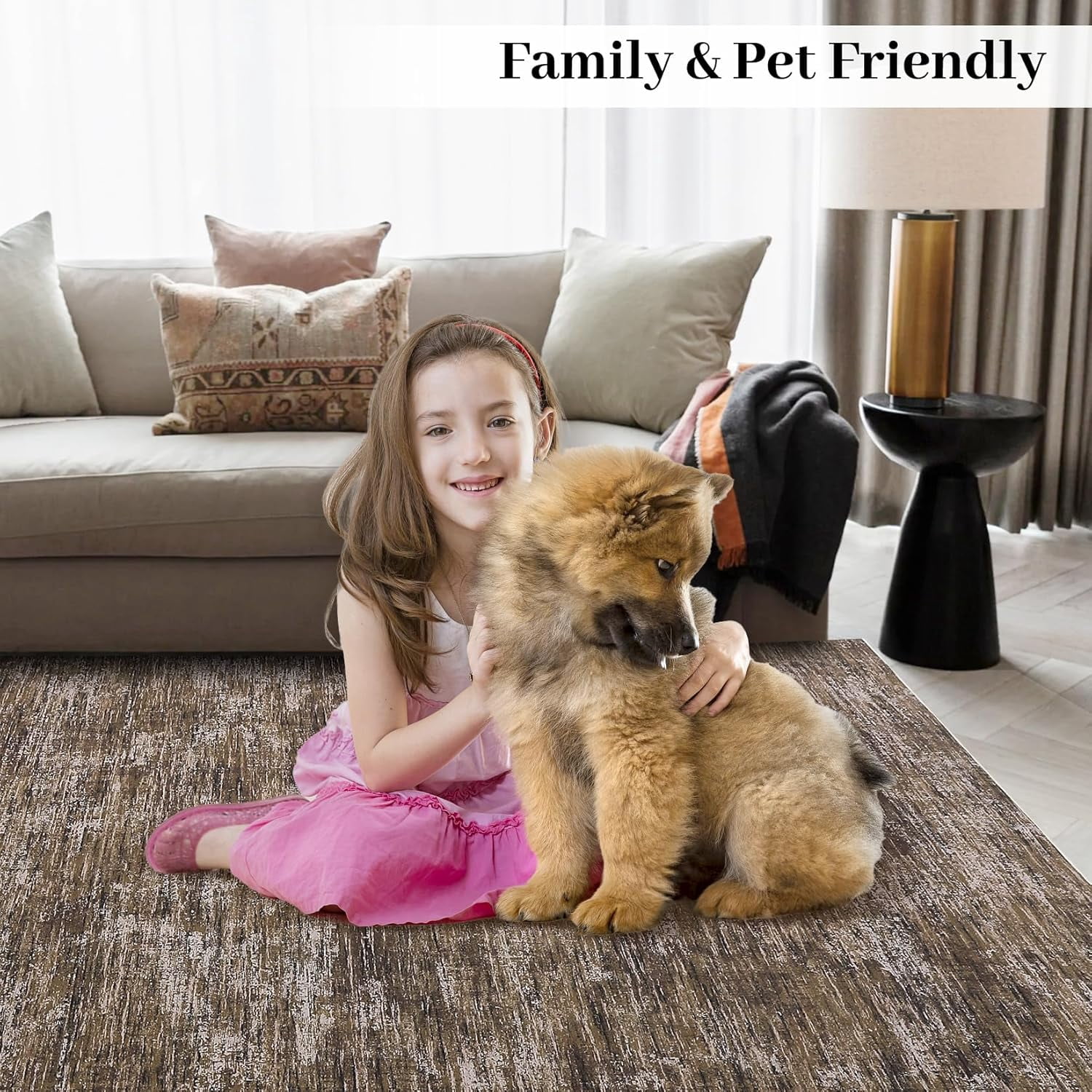 2x6 Washable Runner Rug, Modern Abstract Non-Slip, Foldable, Solid Contemporary Accent Floor Carpet for Hallway, Brown.