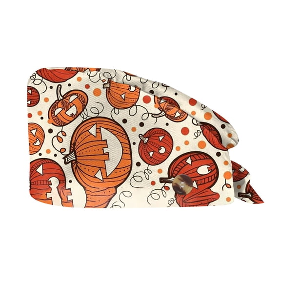 Scrub Hats Women, Adjustable Fall Scrub Cap with Ponytail, Halloween Hair Cover for Work, Shower, Salon, Spa, Hospital, Soft Breathable Working Cap Beige