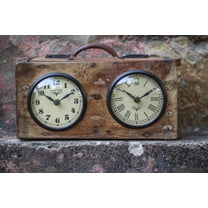 De Kulture Works Handcrafted Reclaimed Wood Block Maker Dual Dial Vintage Table Clock Collectible Timepieces, 31x17 CMS (LW)
