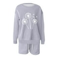 thumbnail image 3 of 2 Piece Sweatsuits for Women Long Sleeve Print Crewneck Sweatshirt Shorts with Pocket Fall Cozy Casual Loose Outfits, Gray, S, 3 of 3