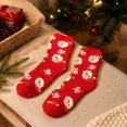 thumbnail image 4 of Women's Christmas Fuzzy Socks with Snowman and Snowflake Pattern, Cozy Feather Yarn Crew Socks, Red Holiday Sleep Socks for Christmas Stocking Stuffers, Gag Gifts and Fun Holiday Gifts, 4 of 5