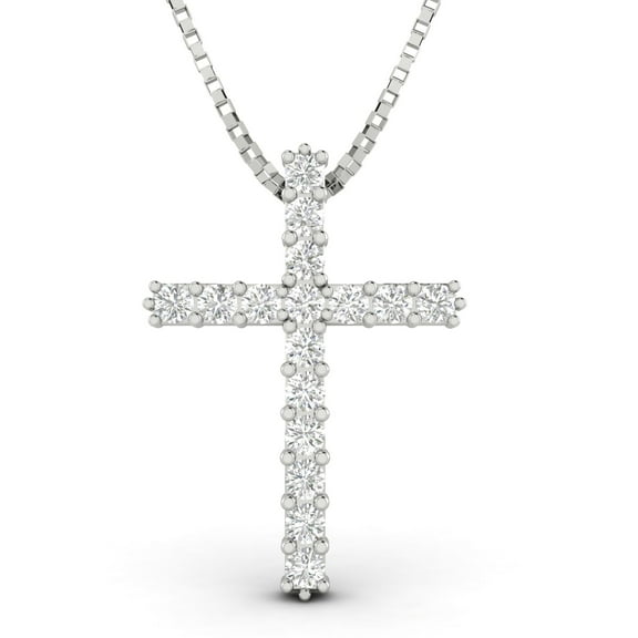 1/4ctw Natural Diamond Cross Pendant Necklace in 10k White Gold (1/4ctw, G-H, I2-I3)