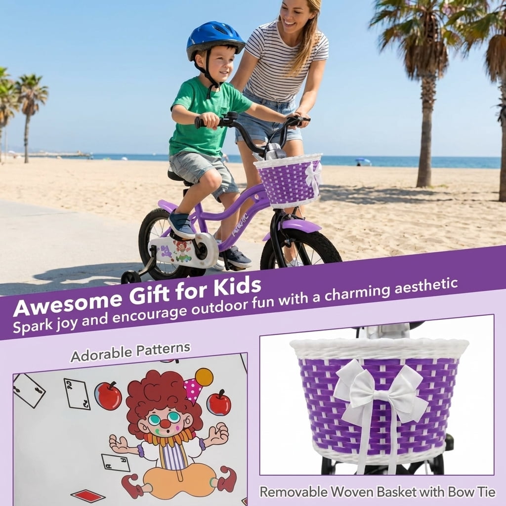 Redsmile Kids Bike 12 Inch with Training Wheels for Boys Girls Aged 3-4 Years Old, Toddler Bicycle with Adjustable Seat and Rider Height 31.5"-41.3", 110 lb Capacity, Purple
