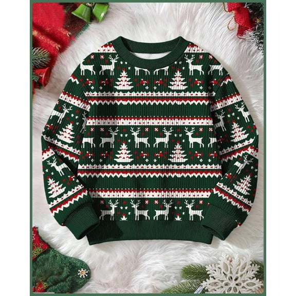 Sakuulaan Girls Christmas Sweaters Kids Boys Knit Long Sleeve Crewneck Holiday Gift Top