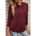 thumbnail image 2 of Solid Color Cable Knit Drop Shoulder Drawstring Hoodie for Women Burgundy X-Large, 2 of 4