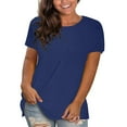 thumbnail image 1 of Breezora Blouse Décontractée à Manches Courtes et Col Rond pour Femmes, Coton Léger, Confortable, Coupe Ample, Usage Quotidien, Haut Polyvalent, TTTG, Marine, 1 of 8