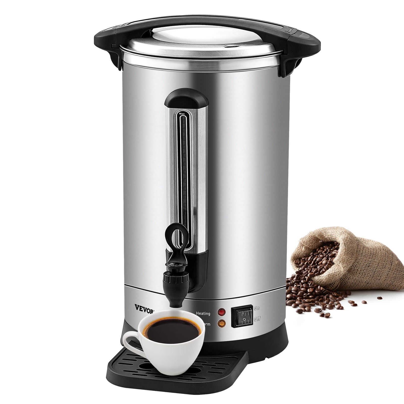 VEVOR Commercial Coffee Urn 65 Cups Stainless Steel Large Coffee Dispenser 1500W 110V Electric Coffee Maker Urn For Quick Brewing Hot Water Urn