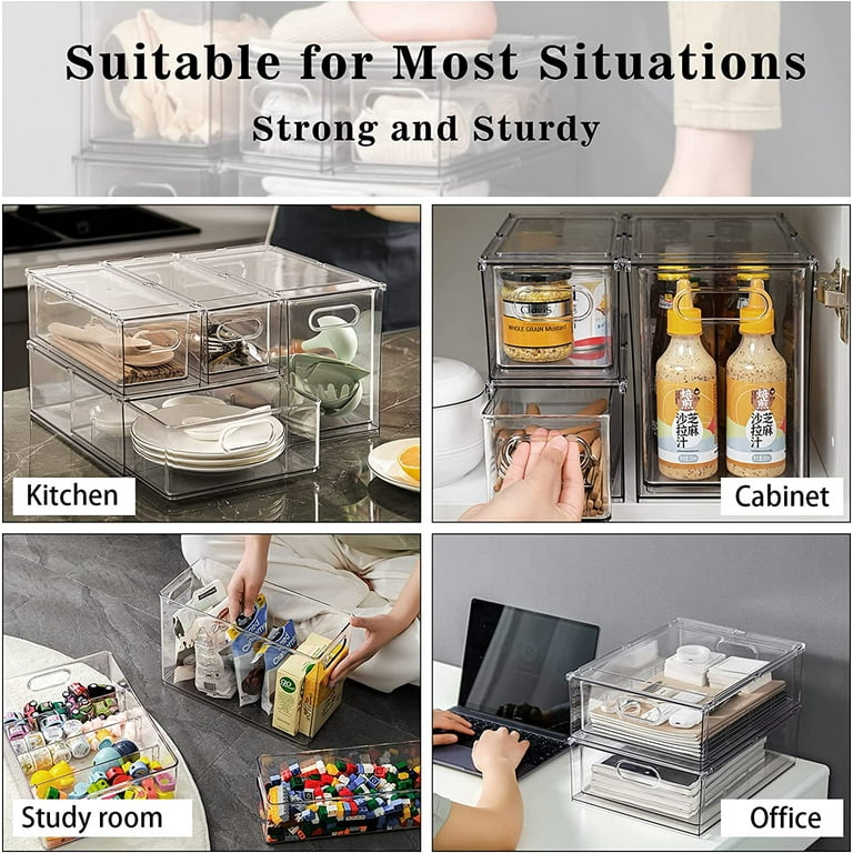 shopwithgreen 3 Pack Stackable Refrigerator Organizer Bins with Pull-out  Drawer, Drawable Clear Fridge Drawer Organizer with Handle, Plastic Kitchen
