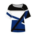 thumbnail image 4 of HOMBOM Women Shirts Summer Blue Square Neck Loose Asymmetrical Collar Color Block Short Sleeve Shirts XL, 4 of 4
