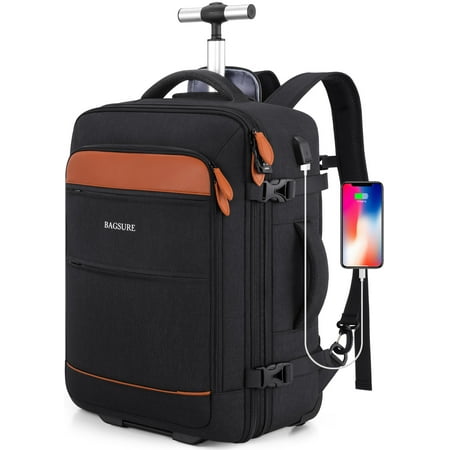 UKEIN Rolling Backpack for Adults with Wheels  Roller Backpack with USB Charging Port & Combination Lock  Travel Laptop Backpack for Work Business  Black