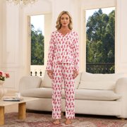 HEARTNICE Womens Pajama Sets Y2K Print, Long Sleeve Button-Down Pajamas Set for Women Soft Knit Loungewear(ROSE PINK MONKEY PRINT, M)