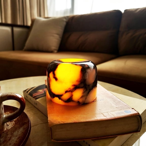 BSOD Marble Tap Lamp, Rechargeable Small Stone Touch Table Light, 2700K soft warm white, cordless calacatta stone night lamp dimmable, 80H, for bedroom nightstand, home decor, housewarming