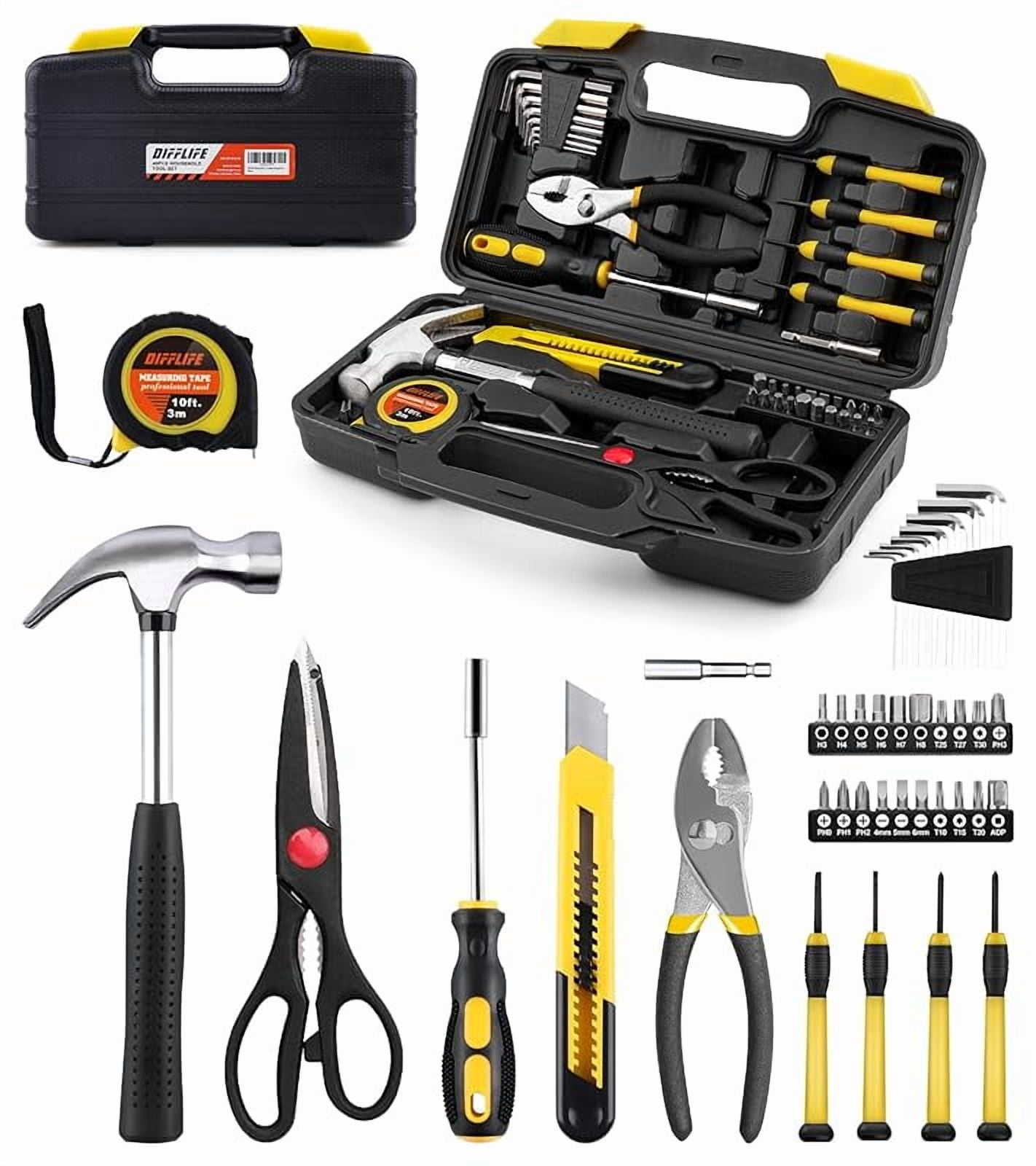 DIFFLIFE 40-Piece Tool Set - General Household Hand Tool Kit with Plastic Toolbox Storage Case