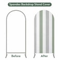 thumbnail image 4 of Sage Green Grey Stripe Arch Backdrop Cover, Spandex Fitted Wedding Arch Cover, Modern Farmhouse Vertical Striped Round Top Stand Covers for Birthday Ceremony Bridal Shower Party Decor 4x1.65 Ft, 4 of 9