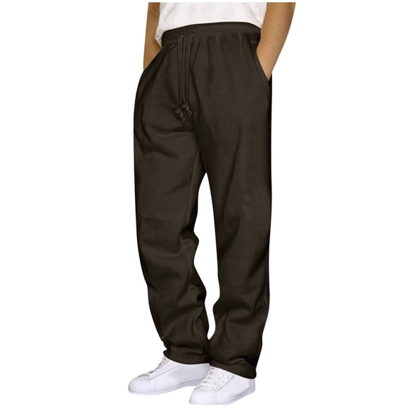 VINUSLI Men Sweatpants Straight Leg Open Bottom Drawstring Elastic Waist Solid Joggers Sweatpant Lightweight Pull On Pant with Pocket Bronze,M