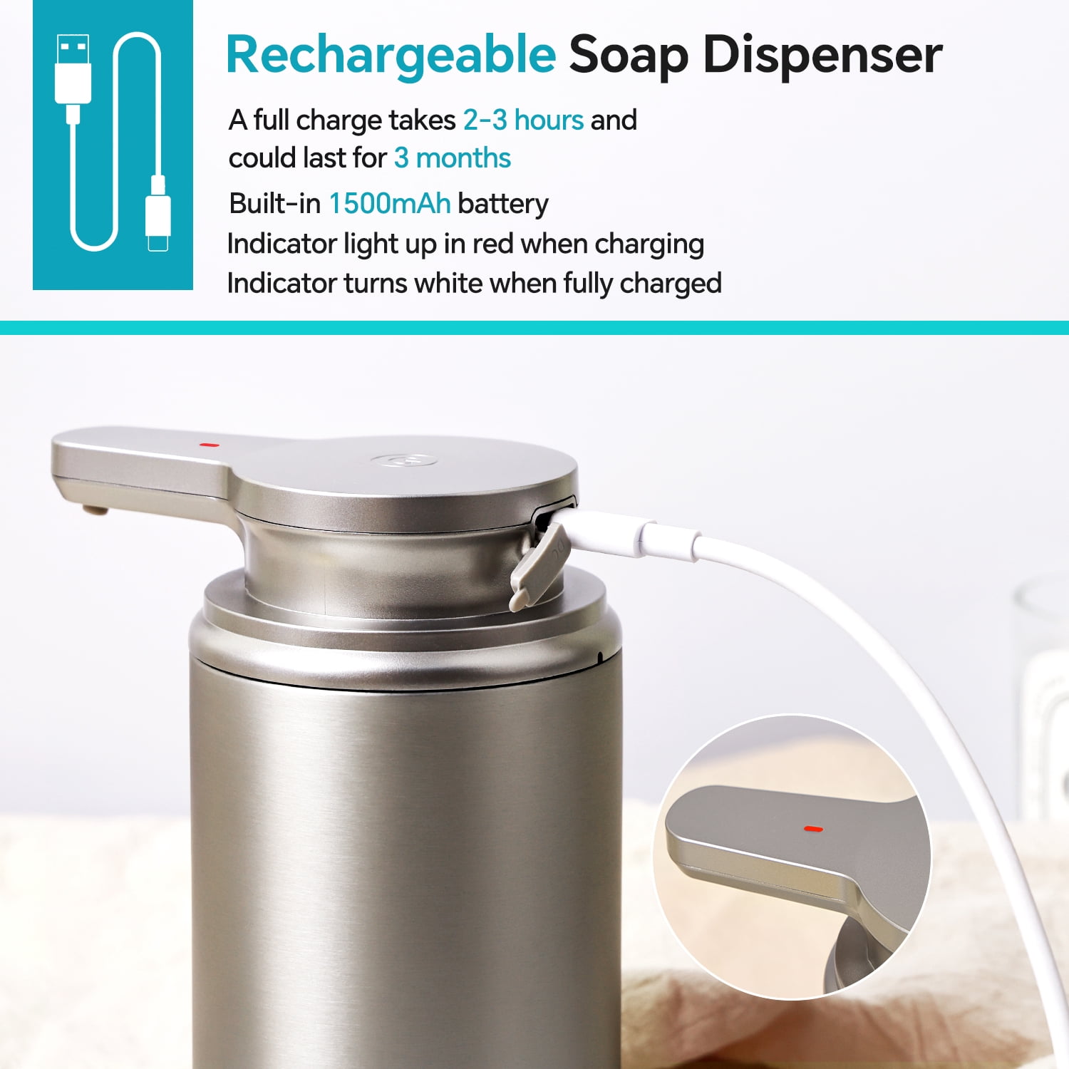 LAOPAO Automatic Soap Dispenser Touchless, Stainless Steel Rechargeable Foaming Soap Dispenser for Kitchen & Bathroom, Hands-Free Automatic Foaming Soap Dispenser, Xmas Gift, 10oz