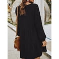 thumbnail image 2 of Vestido de mujer con cuello en V, manga larga, suelto, ropa de otoño, color sólido, con botones de cintura alta, negro, M sidaley AP003891-02, 2 of 5