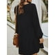 thumbnail image 4 of Vestido de mujer con cuello en V, manga larga, suelto, ropa de otoño, color sólido, con botones de cintura alta, ropa, negro, XL Kearding AP003891-04, 4 of 6