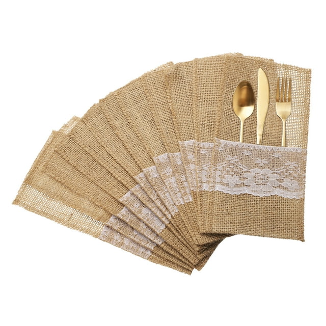 Uxcell 24Pcs Soporte de Utensilios de Encaje de Yute para Boda