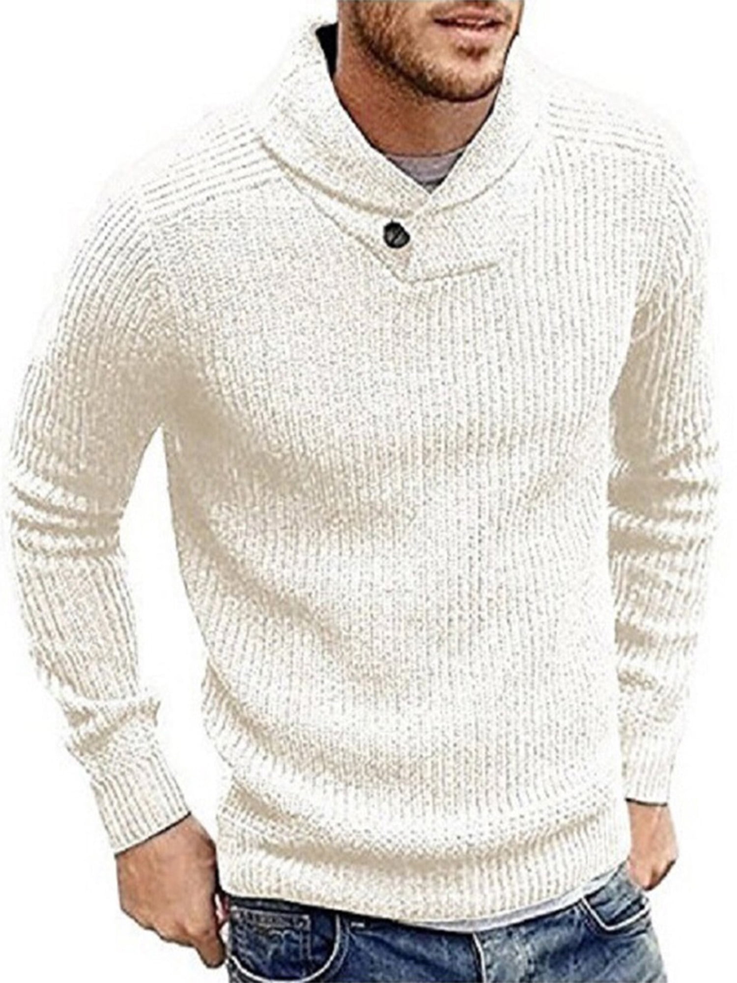 Concentratie Gevoel In zicht Beiwei Men Plain Knit Sweater Button Warm Pullover Mens Ribbed Winter  Sweaters White M - Walmart.com
